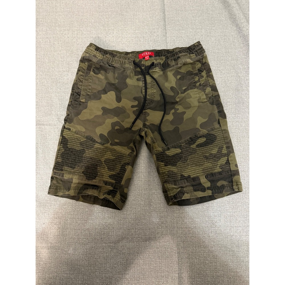 Guess Los Angeles Mens Camo Moto Jogger Shorts Green Camouflage Size 30